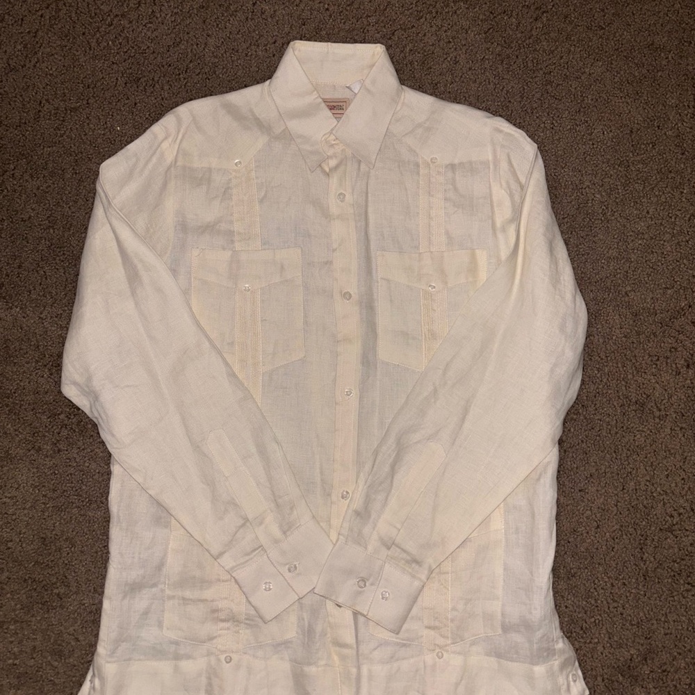 My Cuban Store. Men's Cream Button-Up Shirt Linen. Size M